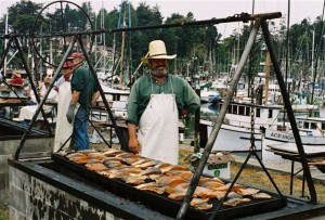 cooking salmon at the worlds largest salmon bbq